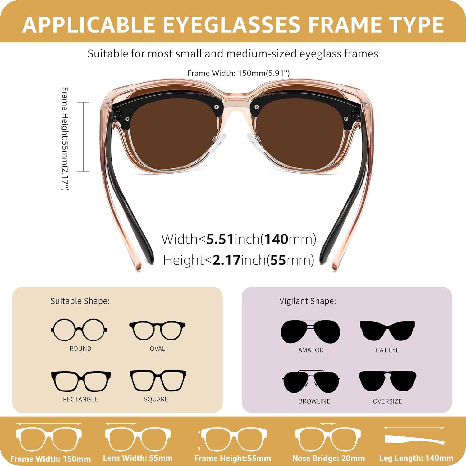 image:imageFEISEDY Fit Over Glasses Polarized Sunglasses UV400 Protection for Driving amp Outdoor Activities B0328Transparent Tea Frame Tea Lens