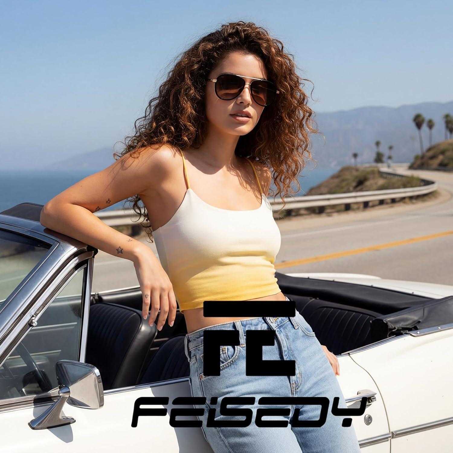 image:imageFEISEDY Retro Polarized Aviator Sunglasses for Women Men Vintage Square Sunglass With Classic Style B0259BlackGradient Tea
