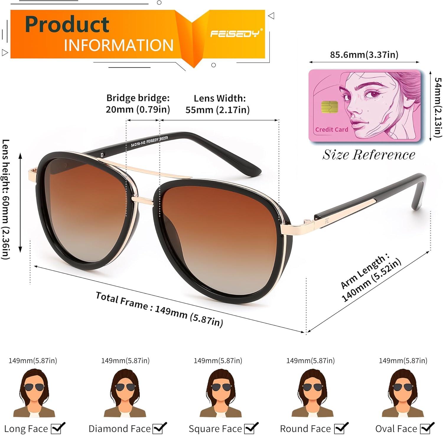 image:imageFEISEDY Retro Polarized Aviator Sunglasses for Women Men Vintage Square Sunglass With Classic Style B0259BlackGradient Tea