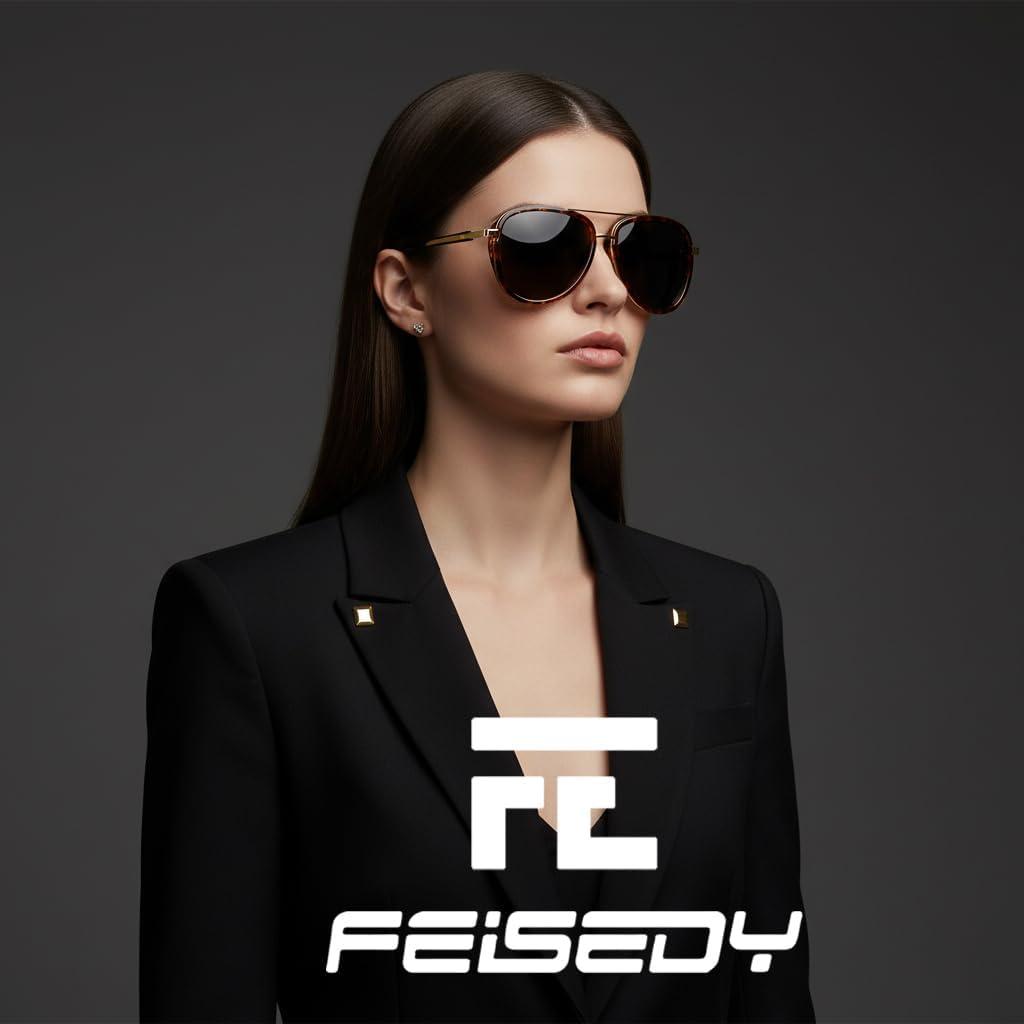 image:imageFEISEDY Retro Polarized Aviator Sunglasses for Women Men Vintage Square Sunglass With Classic Style B0259Brown TortoiseBlack