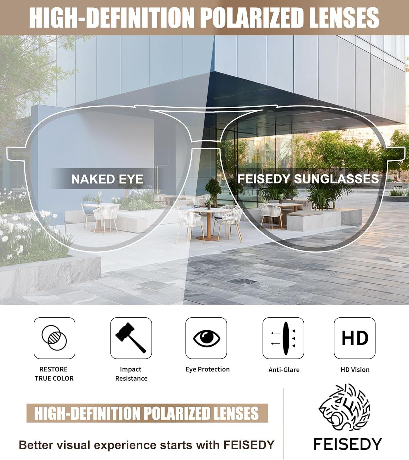 image:imageFEISEDY Retro Polarized Aviator Sunglasses for Women Men Vintage Square Sunglass With Classic Style B0259Brown TortoiseBlack