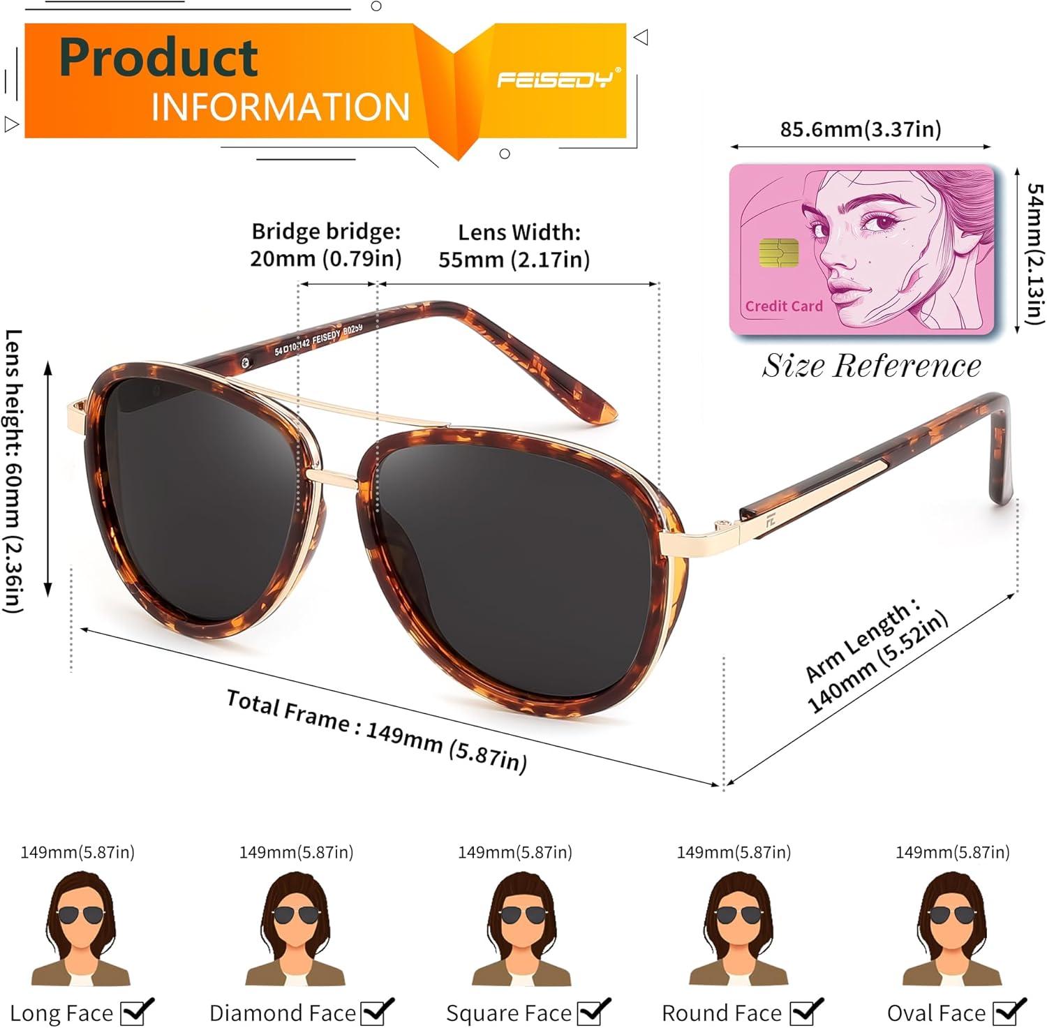 image:imageFEISEDY Retro Polarized Aviator Sunglasses for Women Men Vintage Square Sunglass With Classic Style B0259Brown TortoiseBlack