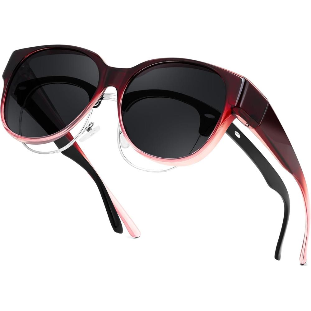 image:imageFEISEDY Fit Over Glasses Polarized Sunglasses UV400 Protection for Driving amp Outdoor Activities B0328Gradual Red Frame Grey Lens