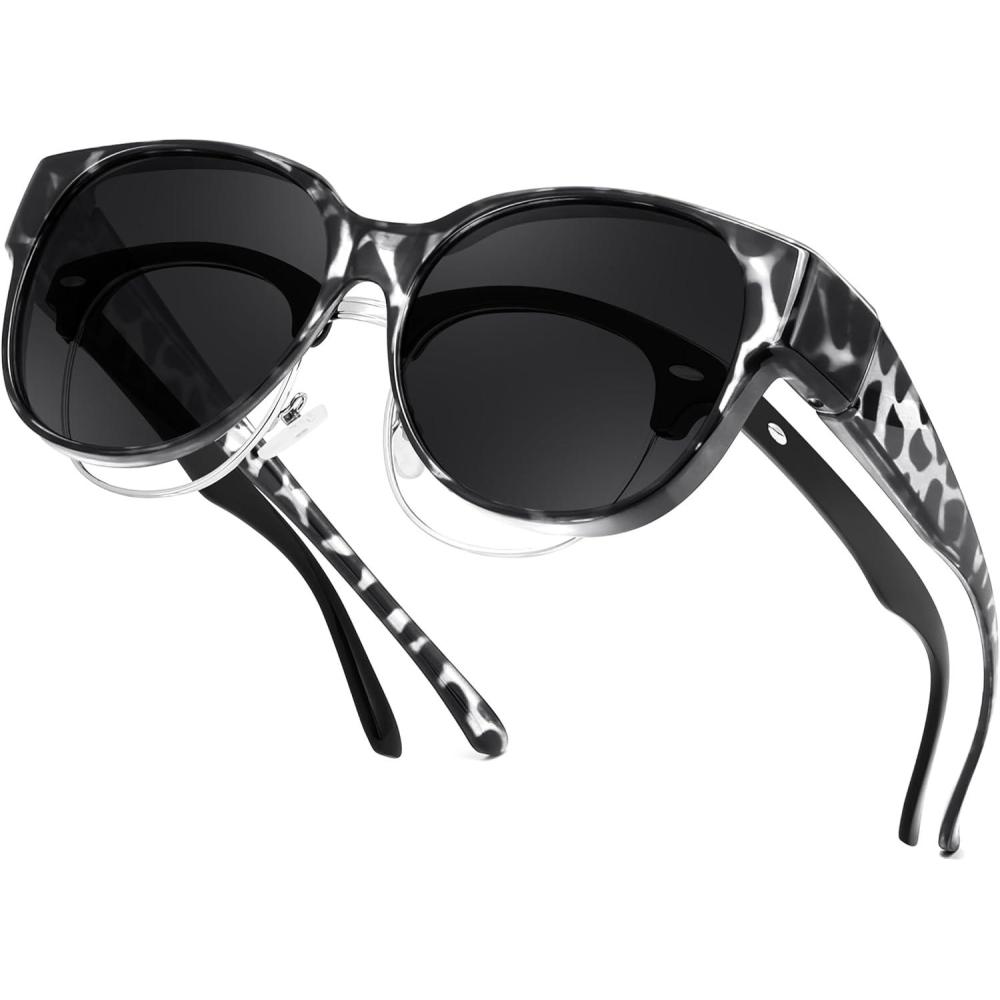 image:imageFEISEDY Fit Over Glasses Polarized Sunglasses UV400 Protection for Driving amp Outdoor Activities B0328Grey Leopard Frame Grey Lens