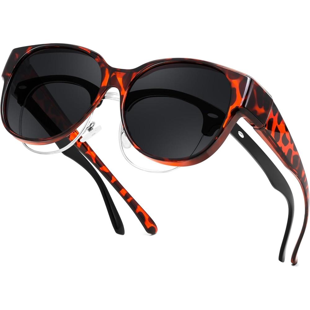 image:imageFEISEDY Fit Over Glasses Polarized Sunglasses UV400 Protection for Driving amp Outdoor Activities B0328Leopard Frame Grey Lens
