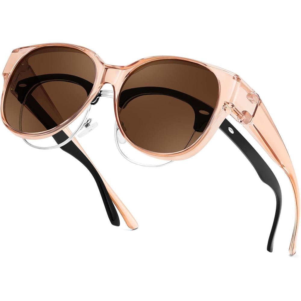 image:imageFEISEDY Fit Over Glasses Polarized Sunglasses UV400 Protection for Driving amp Outdoor Activities B0328Transparent Tea Frame Tea Lens