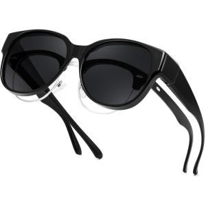 FEISEDY Fit Over Glasses Polarized Sunglasses, UV400 Protection for Driving & Outdoor Activities B0328(Black Frame & Grey Lens)