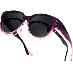 FEISEDY Fit Over Glasses Polarized Sunglasses, UV400 Protection for Driving & Outdoor Activities B0328(Gradual Purple Frame & Grey Lens)