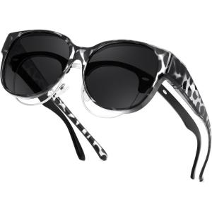 FEISEDY Fit Over Glasses Polarized Sunglasses, UV400 Protection for Driving & Outdoor Activities B0328(Grey Leopard Frame & Grey Lens)
