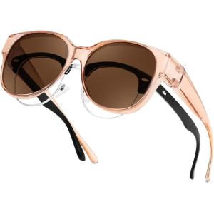 FEISEDY Fit Over Glasses Polarized Sunglasses, UV400 Protection for Driving & Outdoor Activities B0328(Transparent Tea Frame & Tea Lens)