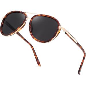 FEISEDY Retro Polarized Aviator Sunglasses for Women Men Vintage Square Sunglass With Classic Style B0259(Brown Tortoise/Black)