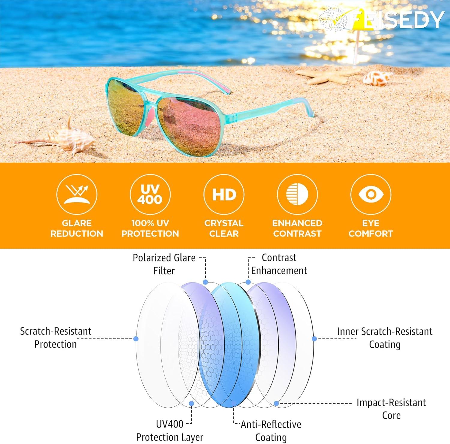 image:imageFEISEDY Polarized Aviator Sunglasses for Men Women Trendy Classic Sports Driving Outdoor TAC Lens UV400 TR90 Eyewears B0378Mint GreenPink