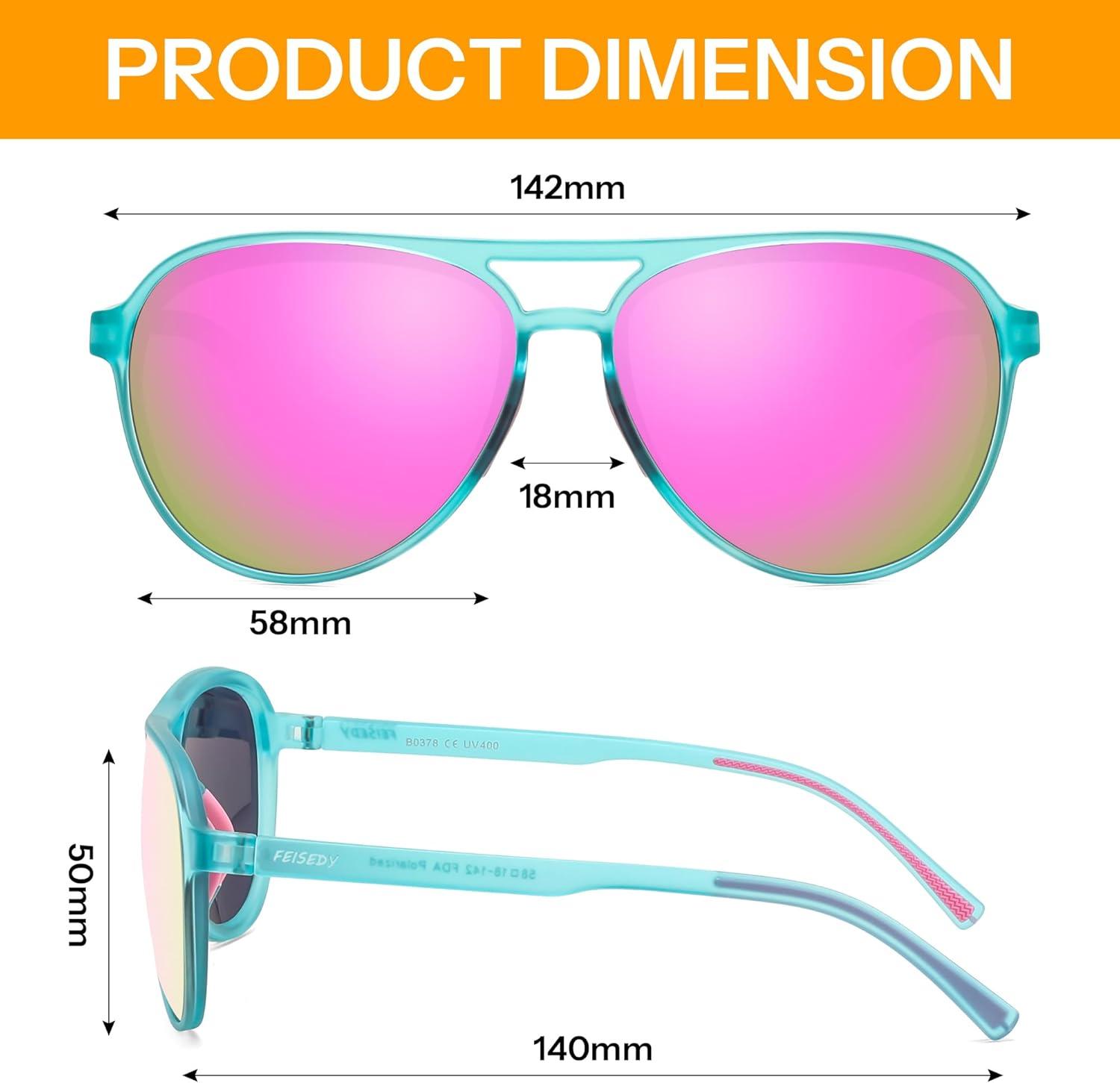 image:imageFEISEDY Polarized Aviator Sunglasses for Men Women Trendy Classic Sports Driving Outdoor TAC Lens UV400 TR90 Eyewears B0378Mint GreenPink