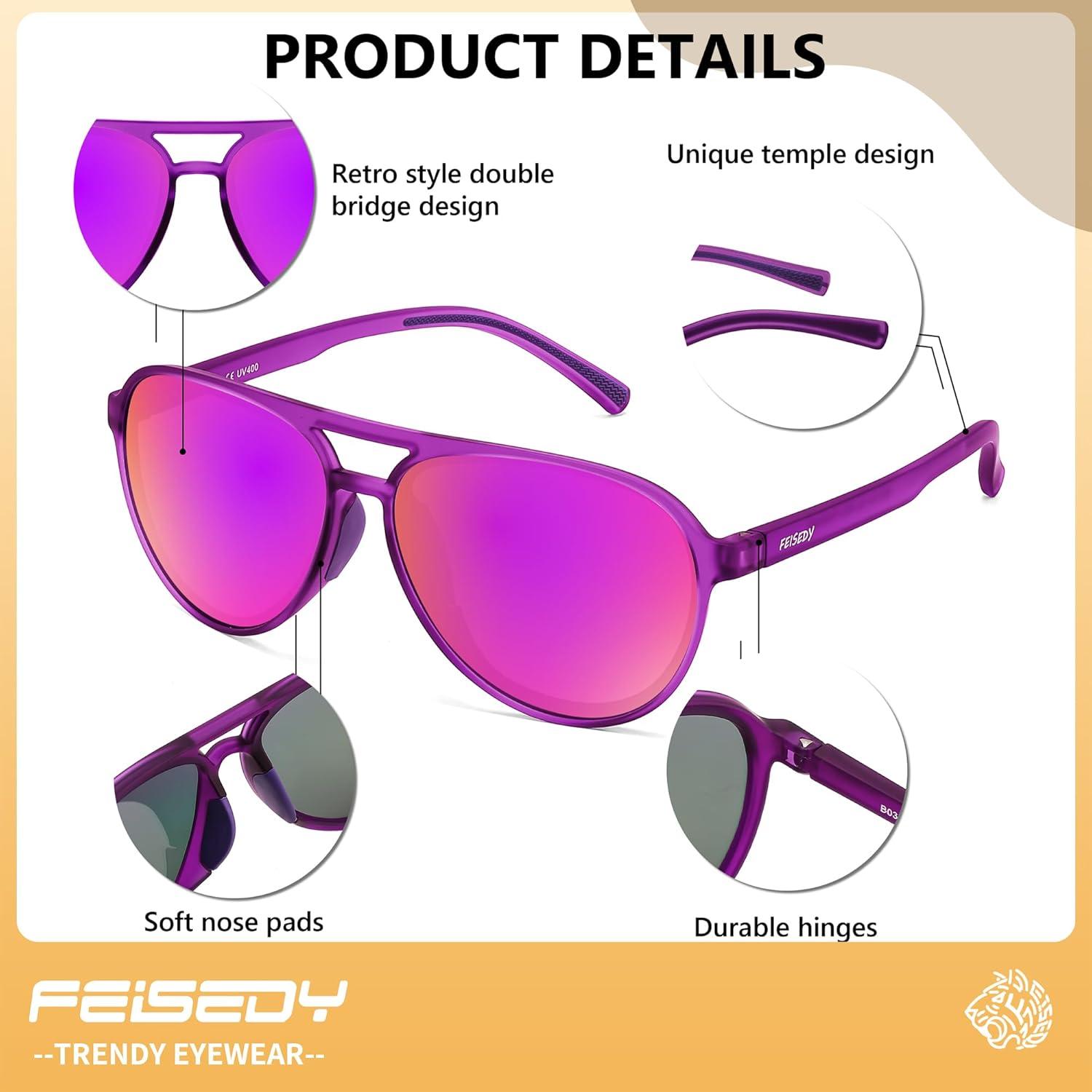 image:imageFEISEDY Polarized Aviator Sunglasses for Men Women Trendy Classic Sports Driving Outdoor TAC Lens UV400 TR90 Eyewears B0378Purple