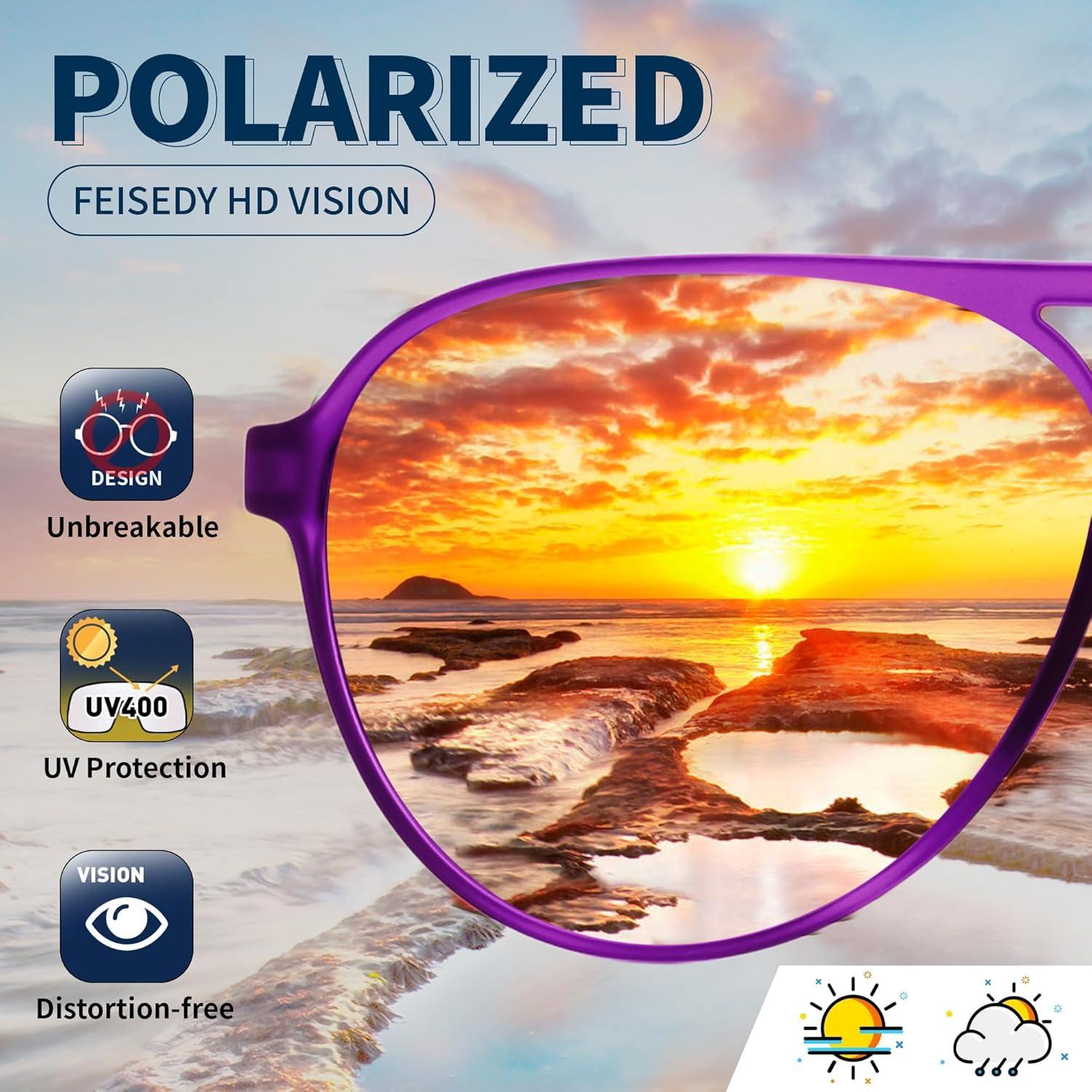 image:imageFEISEDY Polarized Aviator Sunglasses for Men Women Trendy Classic Sports Driving Outdoor TAC Lens UV400 TR90 Eyewears B0378Purple