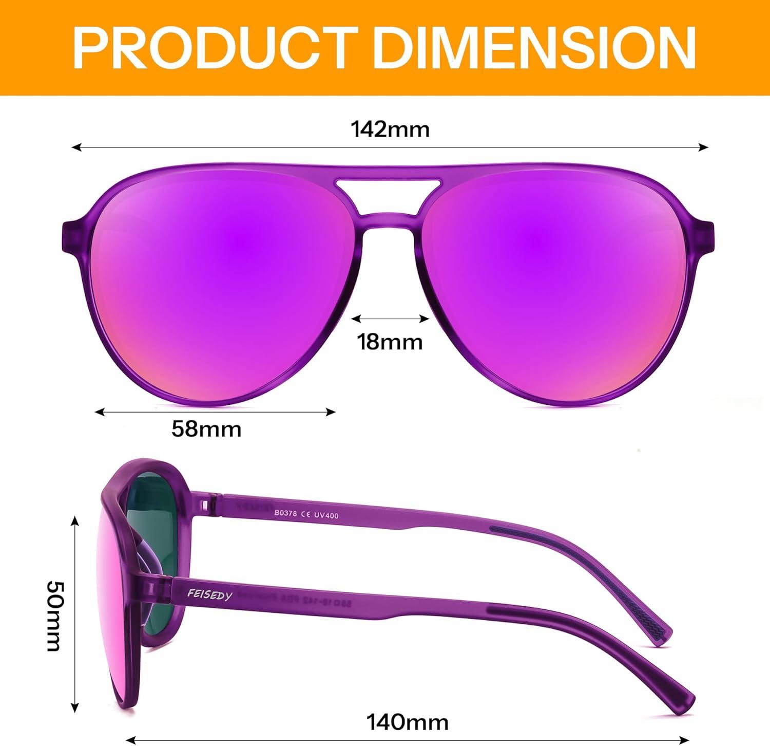 image:imageFEISEDY Polarized Aviator Sunglasses for Men Women Trendy Classic Sports Driving Outdoor TAC Lens UV400 TR90 Eyewears B0378Purple