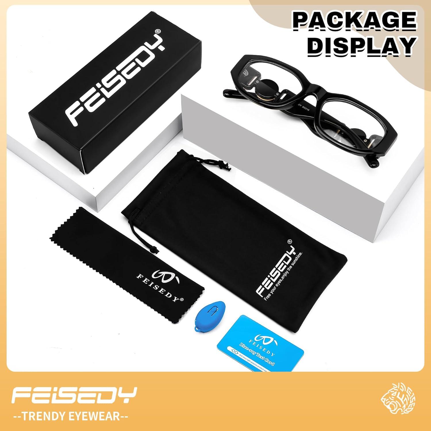 image:imageFEISEDY Retro Trendy Blue Light Glasses Women Men Vintage 90s Small Narrow Square Eyeglasses B0316Black