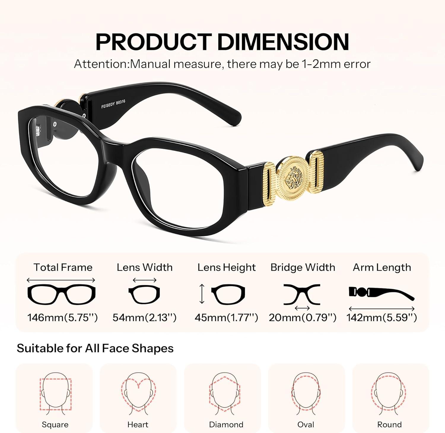 image:imageFEISEDY Retro Trendy Blue Light Glasses Women Men Vintage 90s Small Narrow Square Eyeglasses B0316Black
