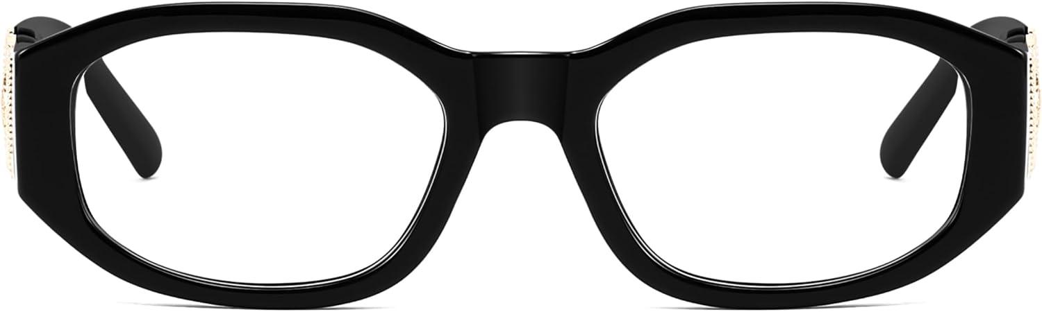 image:imageFEISEDY Retro Trendy Blue Light Glasses Women Men Vintage 90s Small Narrow Square Eyeglasses B0316Black
