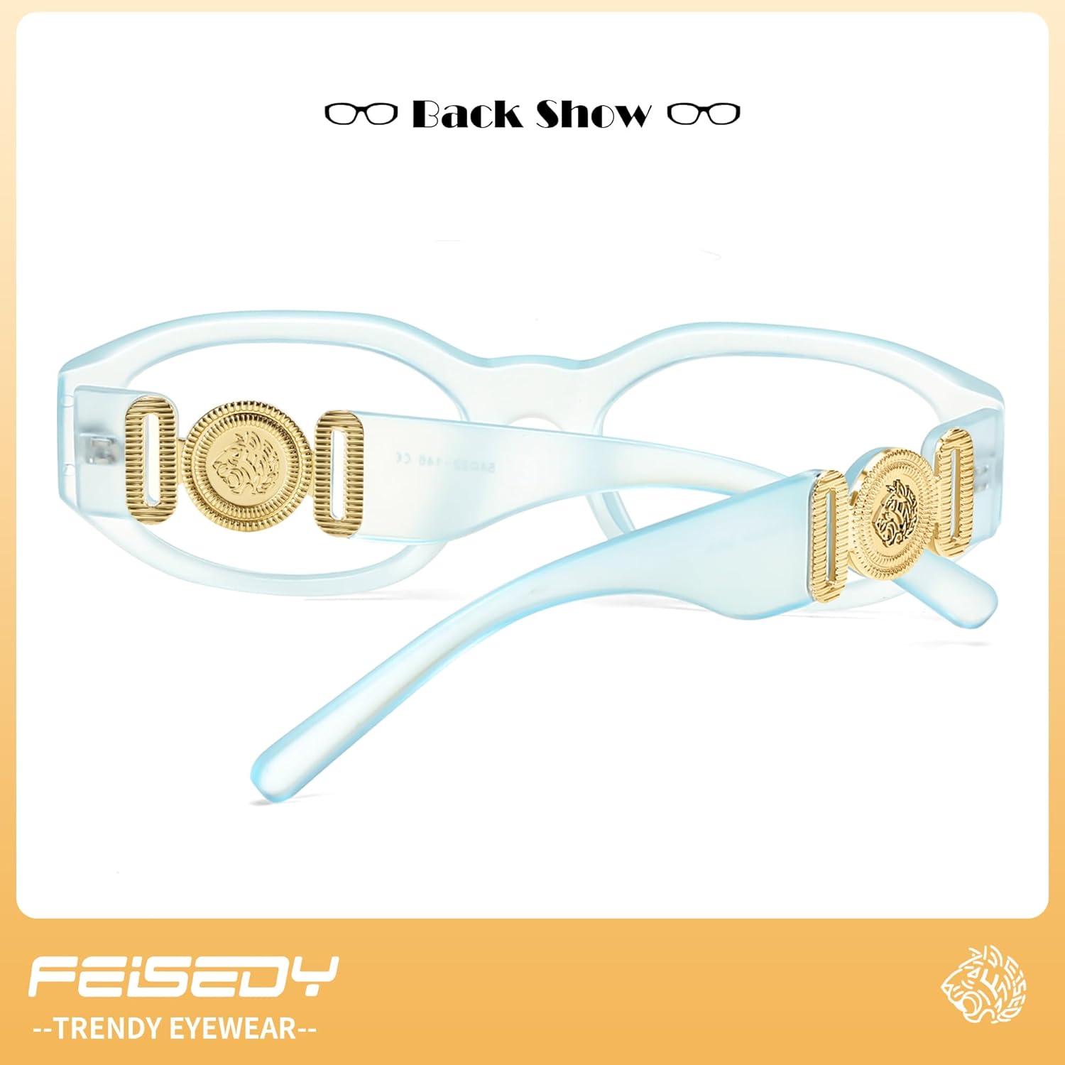 image:imageFEISEDY Retro Trendy Blue Light Glasses Women Men Vintage 90s Small Narrow Square Eyeglasses B0316Matte Ice Blue