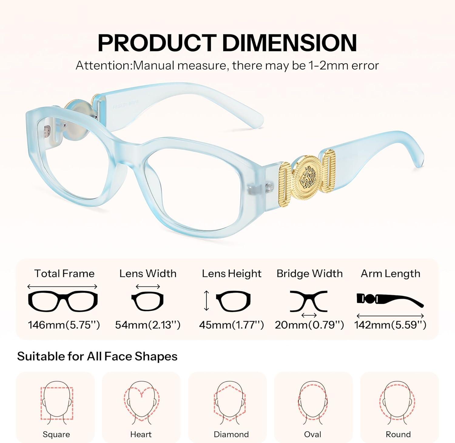 image:imageFEISEDY Retro Trendy Blue Light Glasses Women Men Vintage 90s Small Narrow Square Eyeglasses B0316Matte Ice Blue