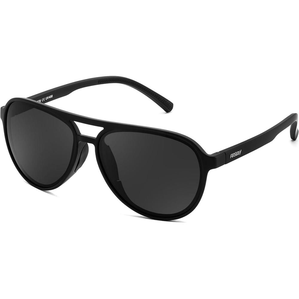 image:imageFEISEDY Polarized Aviator Sunglasses for Men Women Trendy Classic Sports Driving Outdoor TAC Lens UV400 TR90 Eyewears B0378Black