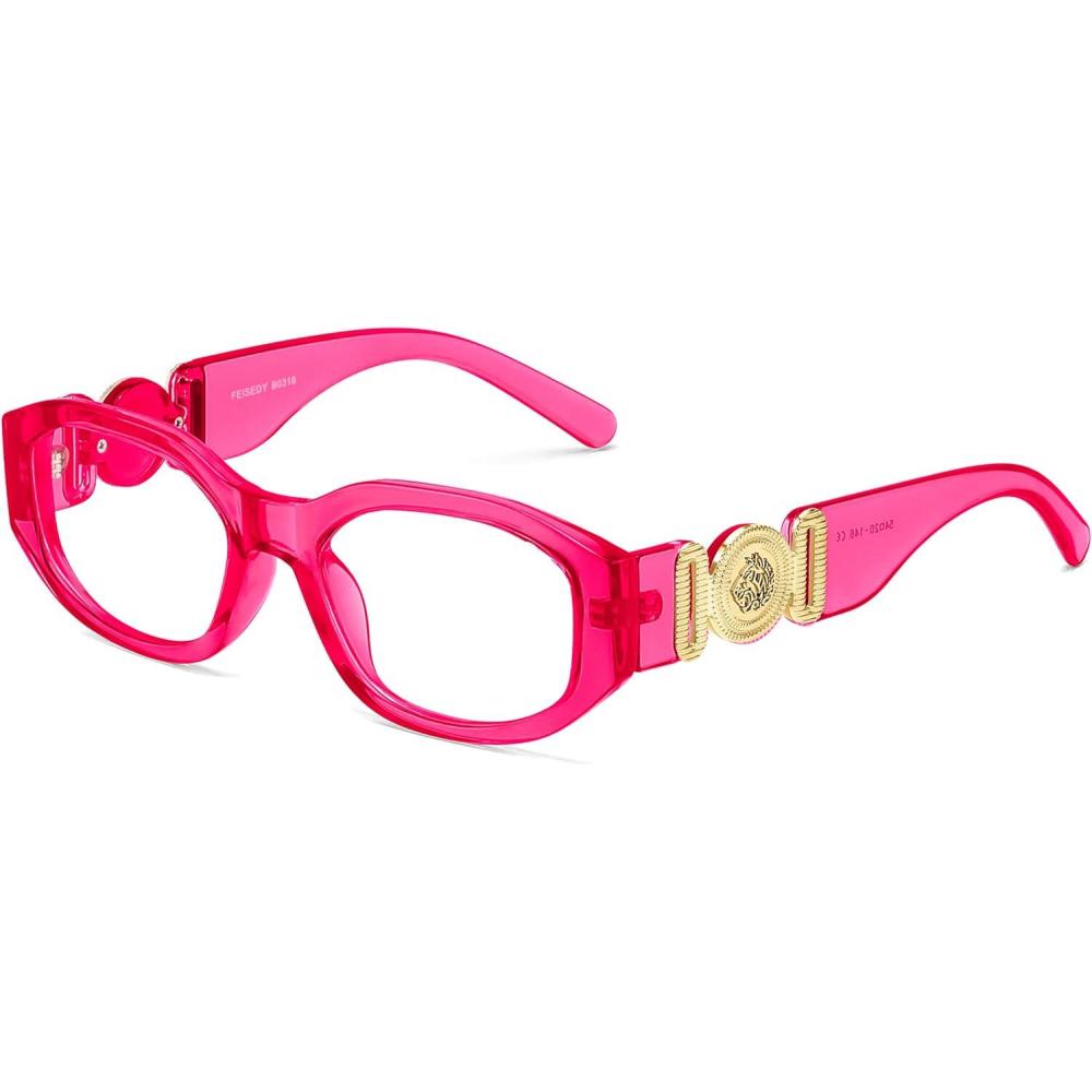 image:imageFEISEDY Retro Trendy Blue Light Glasses Women Men Vintage 90s Small Narrow Square Eyeglasses B0316Transparent Rose Red