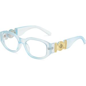 FEISEDY Retro Trendy Blue Light Glasses Women Men Vintage 90s Small Narrow Square Eyeglasses B0316(Matte Ice Blue)