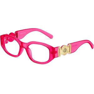 FEISEDY Retro Trendy Blue Light Glasses Women Men Vintage 90s Small Narrow Square Eyeglasses B0316(Transparent Rose Red)